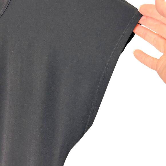 Lily White Black V-Neck w Metal Bar Side Ruched Cap Sleeve Slinky Blouse - Picture 3 of 5